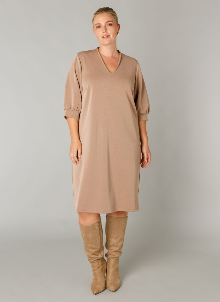Beige Sweatdress Met V-hals