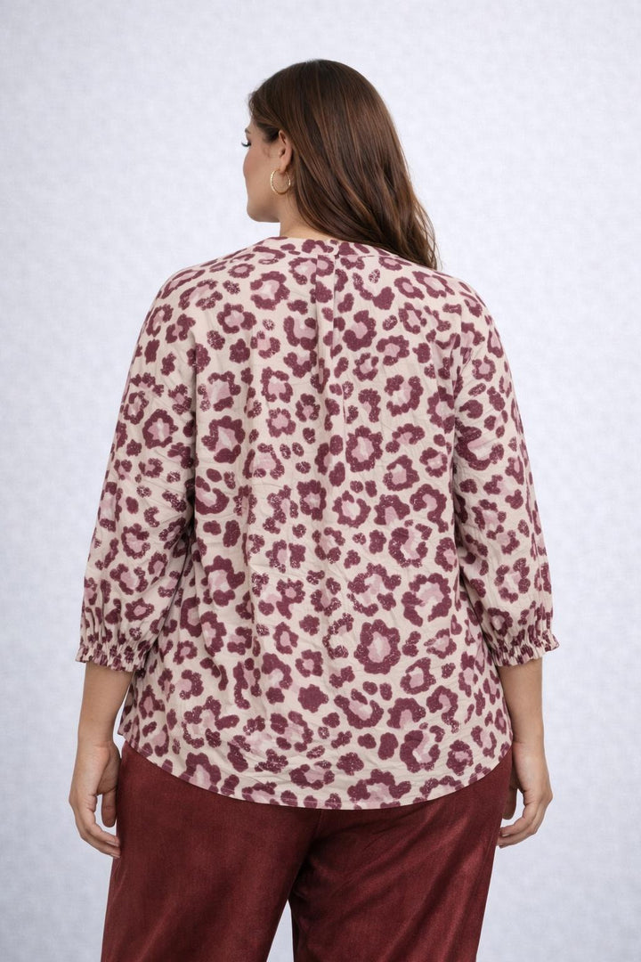linnen blouse met panterprint