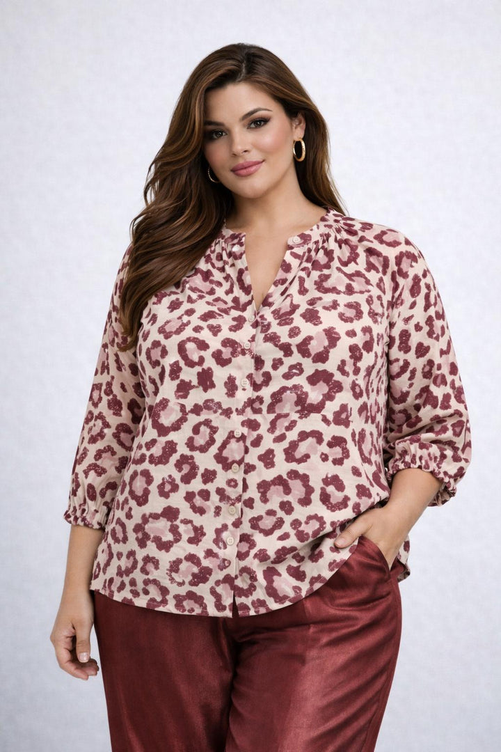 linnen blouse met panterprint