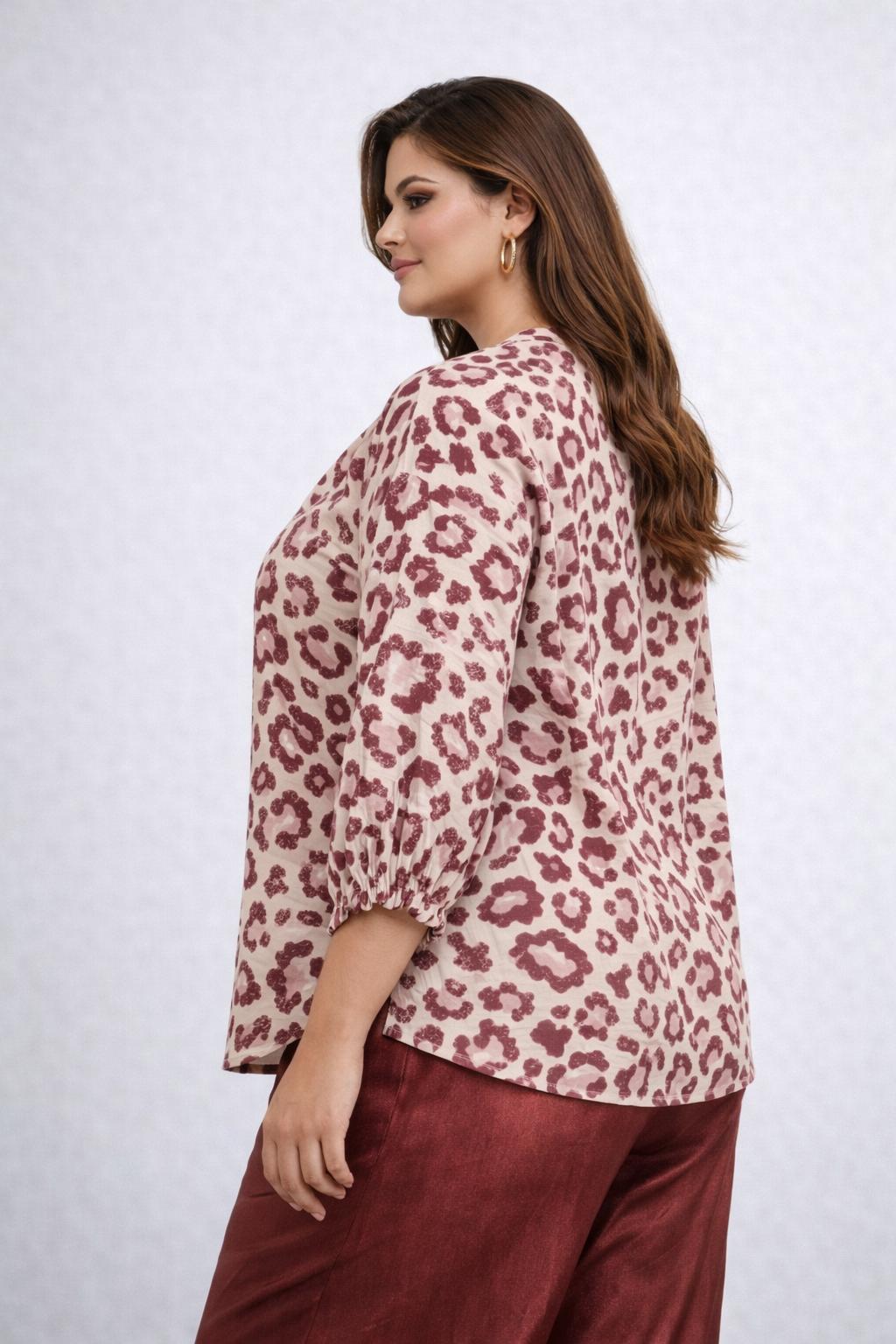 linnen blouse met panterprint
