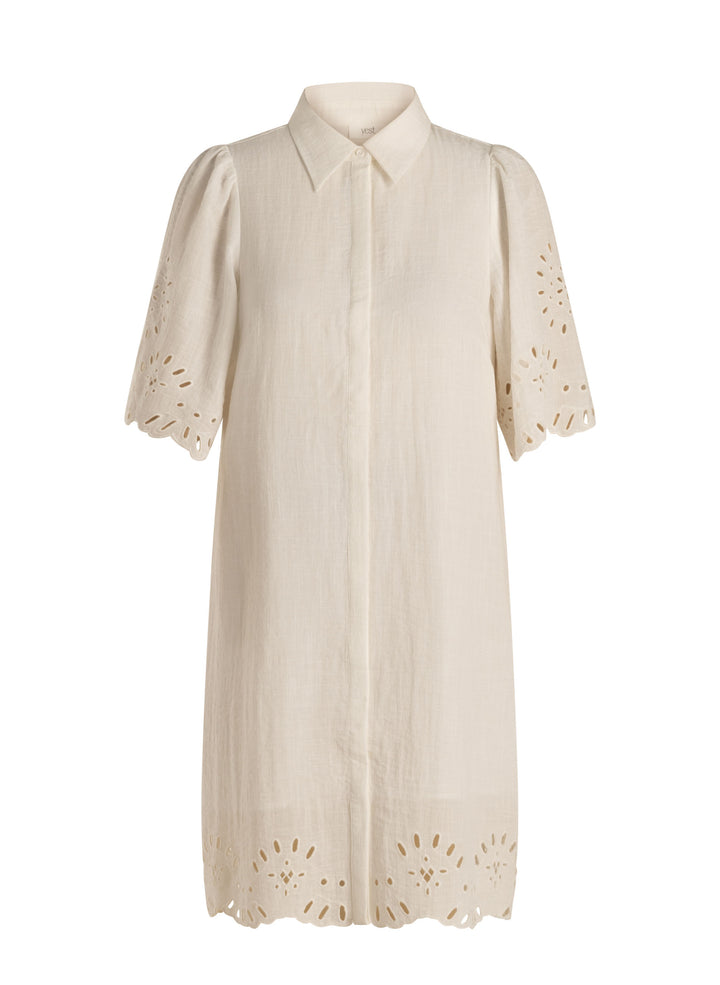 Zandkleurige Doorknoopjurk Met Broderie