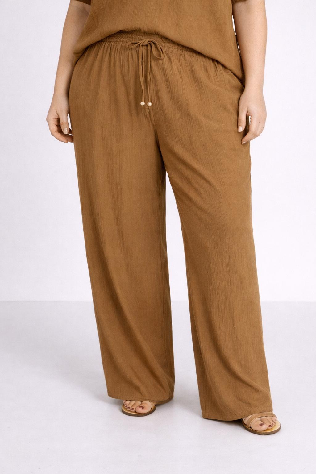 Luchtige Wijde Broek in Camel