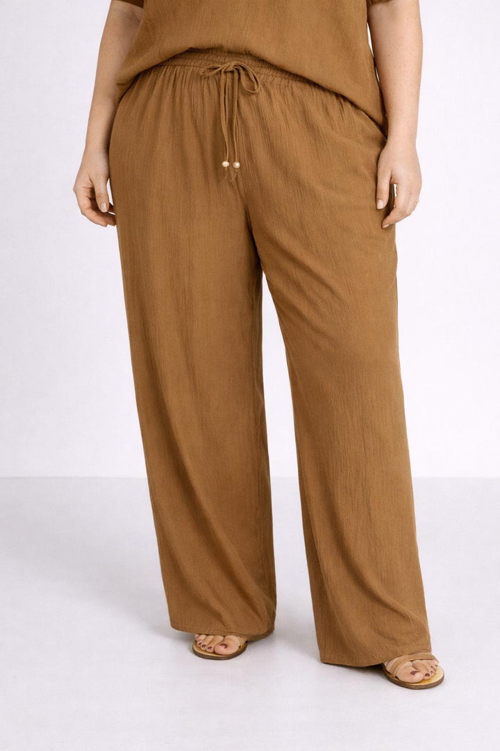 Luchtige Wijde Broek in Camel