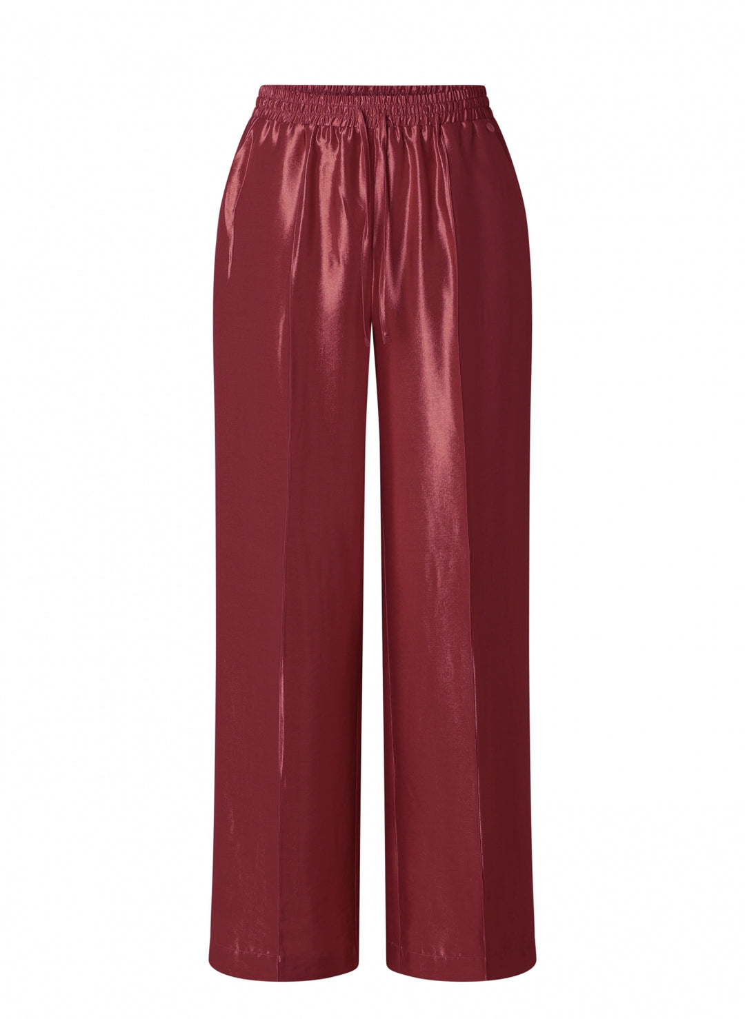 Glanzende Bordeauxkleurige Broek met Elastische Taille