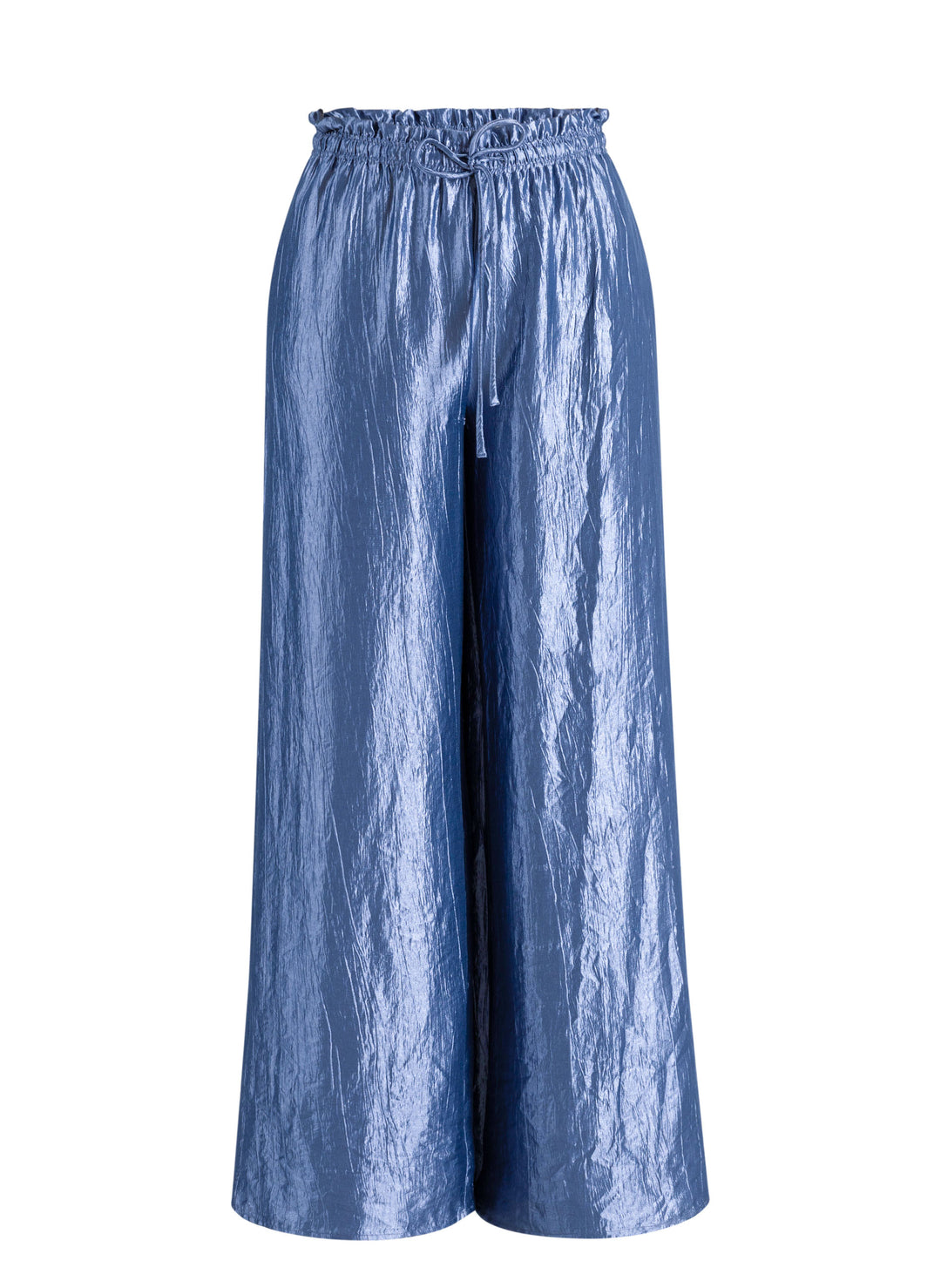 Faded Blue Glanzende Wide Leg Broek