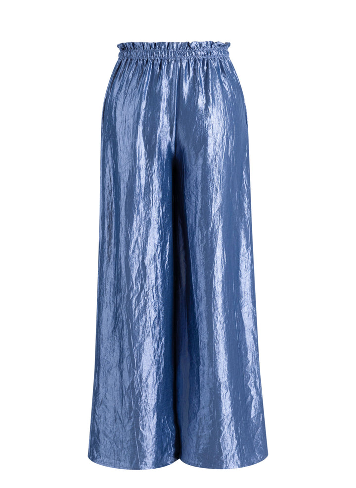 Faded Blue Glanzende Wide Leg Broek