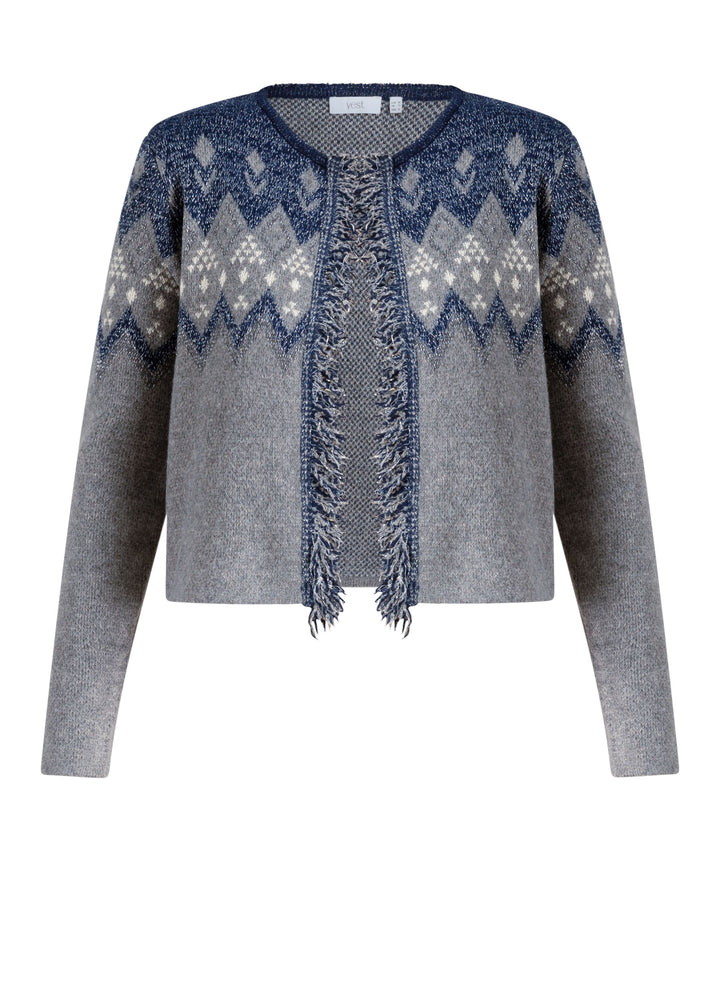 Donkerblauwe Gebreide Cardigan met Franjes