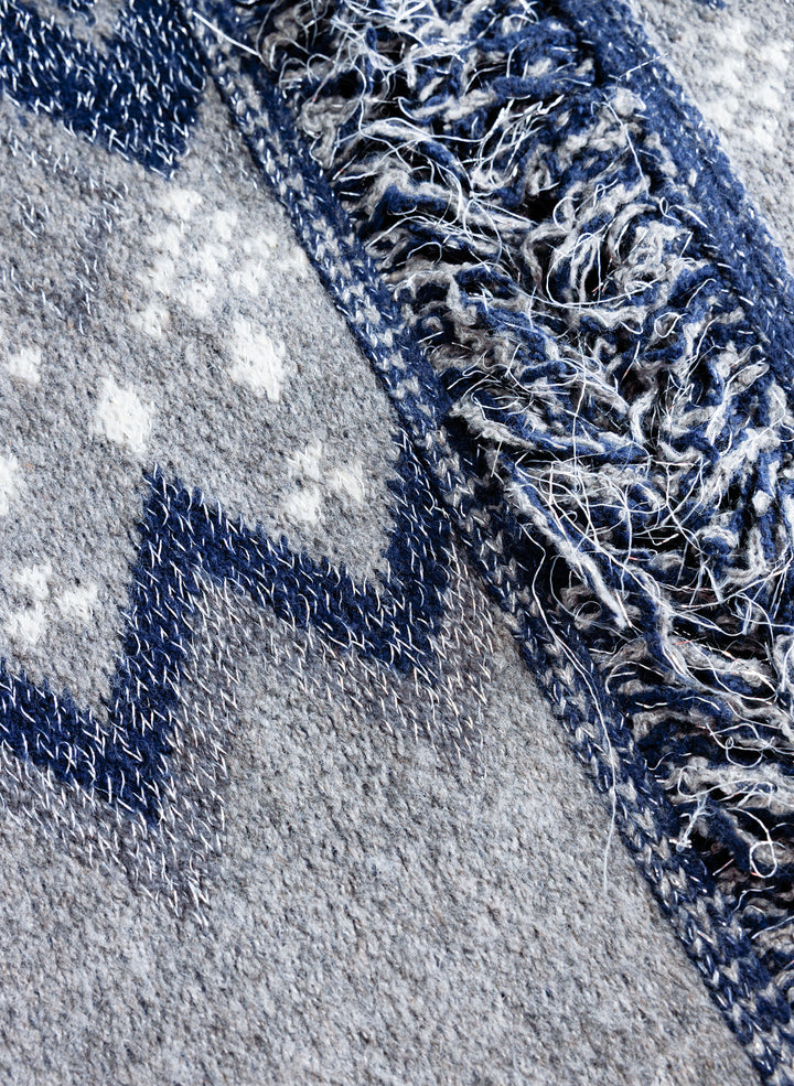 Donkerblauwe Gebreide Cardigan met Franjes