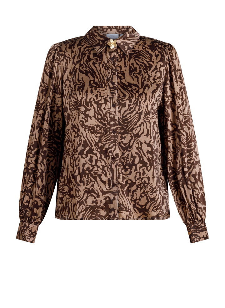 Bruine Blouse met Abstracte Print