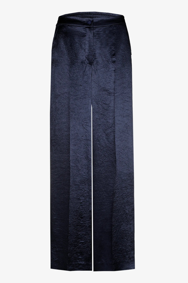 Diepblauwe broek in glanzende crinkle-stof