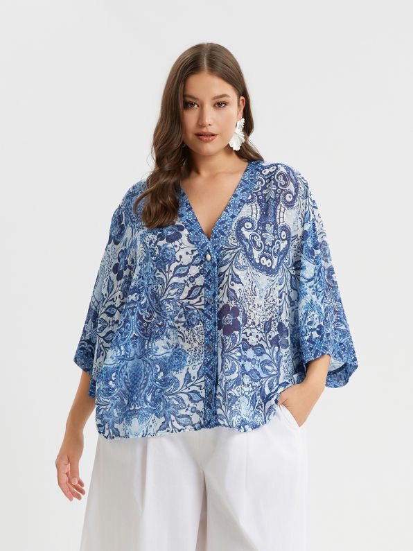 blouse met verfijnde blauwe paisleyprint