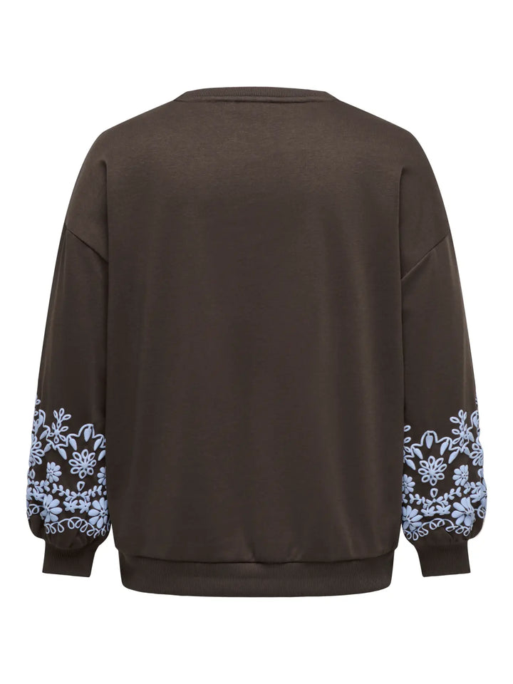 Bruine Sweater Met Bloemenmouwen