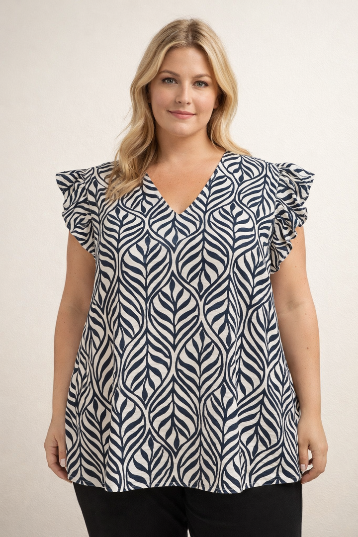Blauwe Bladprint Top