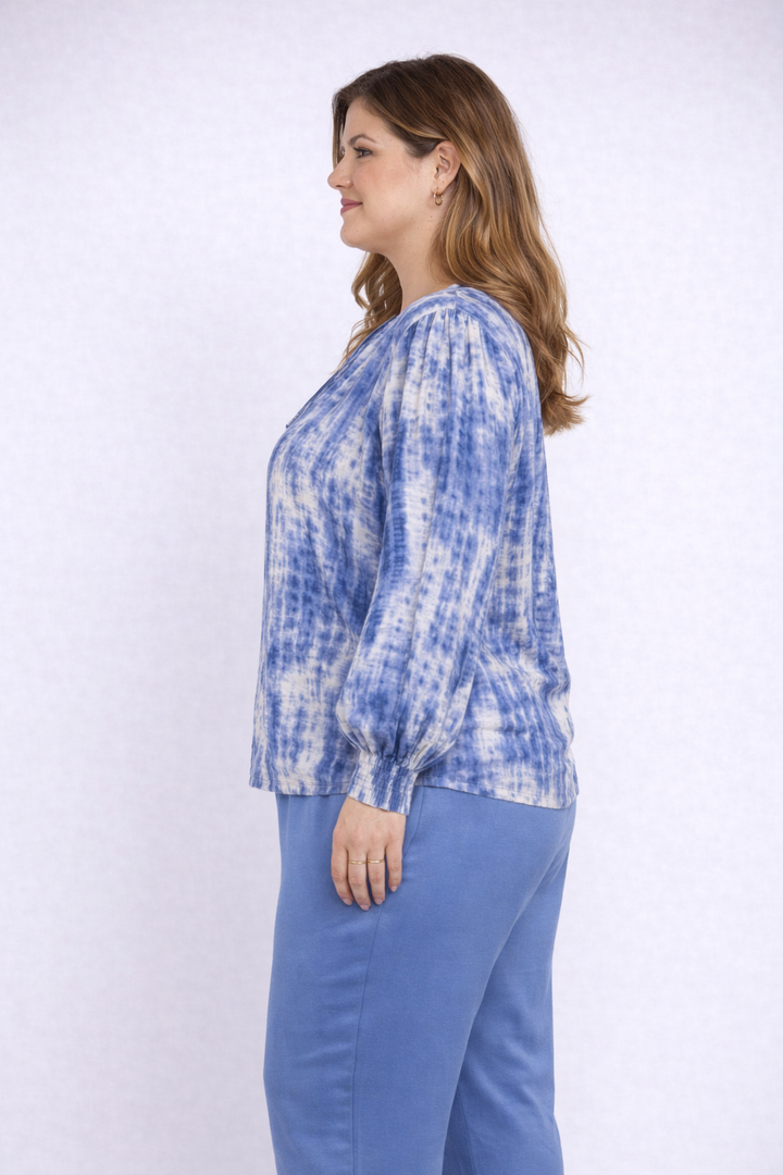Blauwe Print Blouse Met Strik