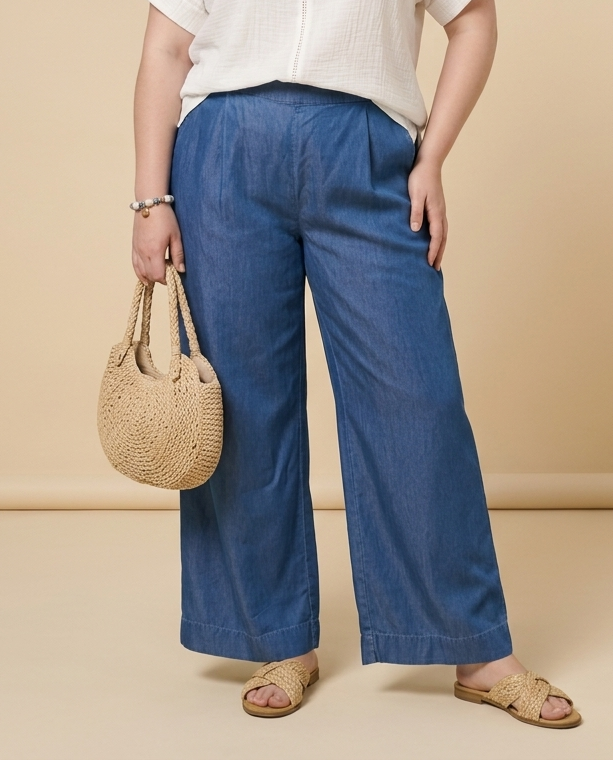 Blauwe Wide Fit Jeans Met Elastische Taille