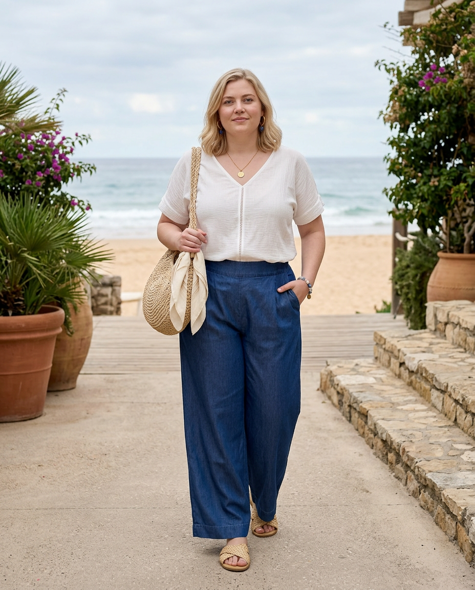 Blauwe Wide Fit Jeans Met Elastische Taille