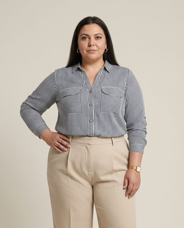 Blauwe Gestreepte Viscose Blouse