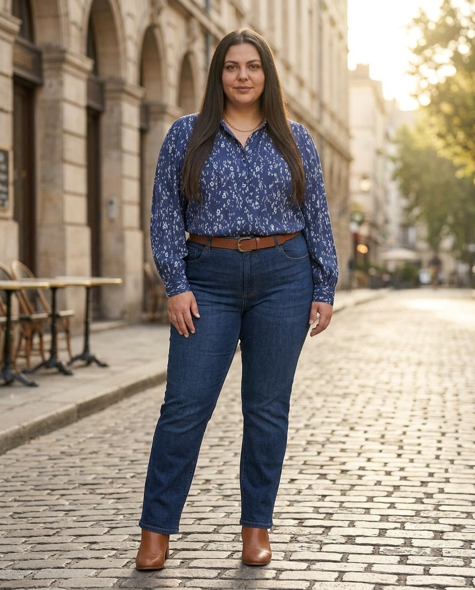 Donkerblauwe Blouse met Verfijnde Print
