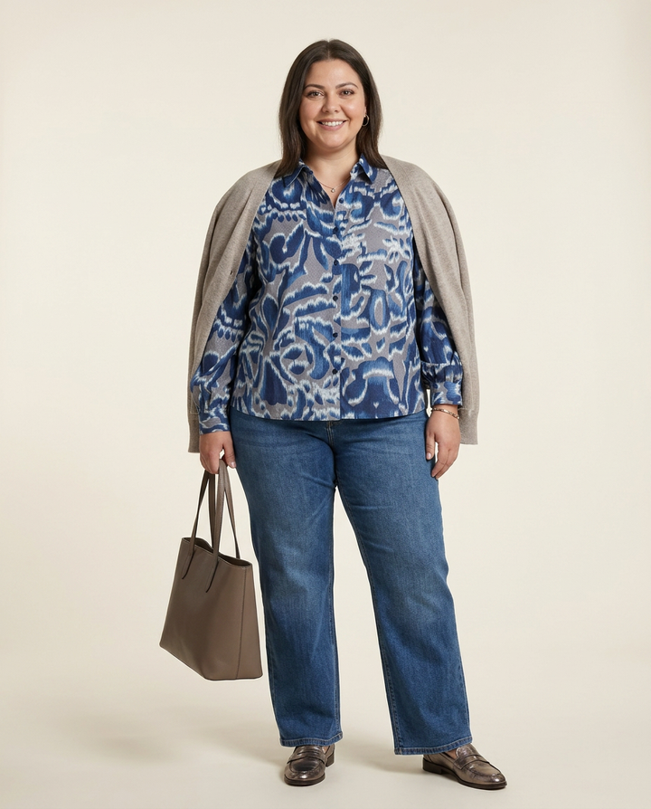 Warm Grey Blouse met Abstracte Print