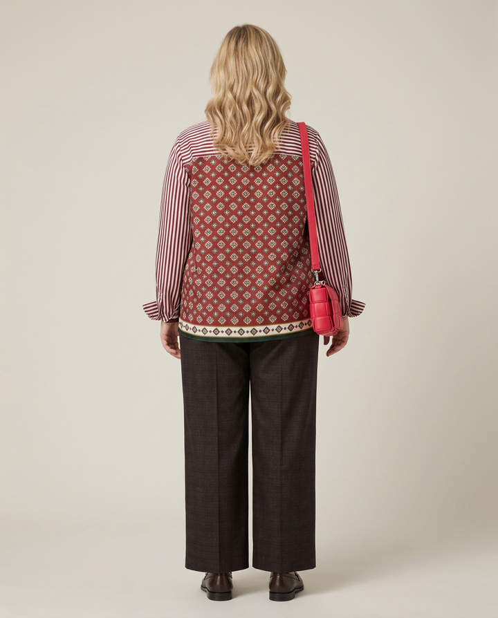 Bordeaux Geruite Broek met Rechte Pijpen