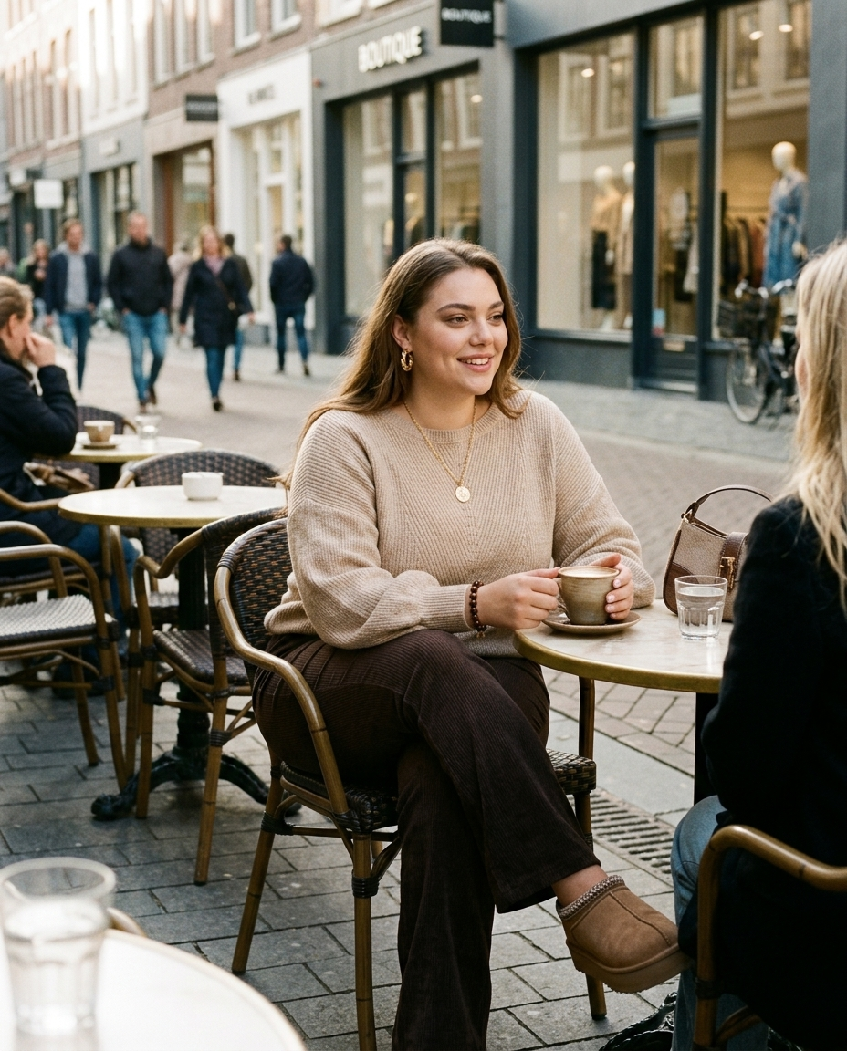 Bruine Rib Flared Broek