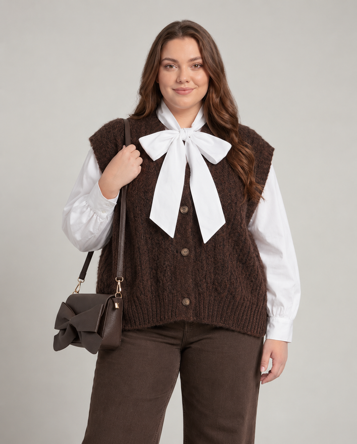 Bruine Alpaca Cardigan met Opstaande Kraag