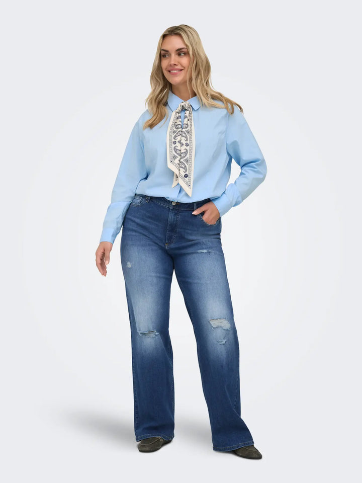 Blauwe Wide Fit Jeans Met Destroyed Details