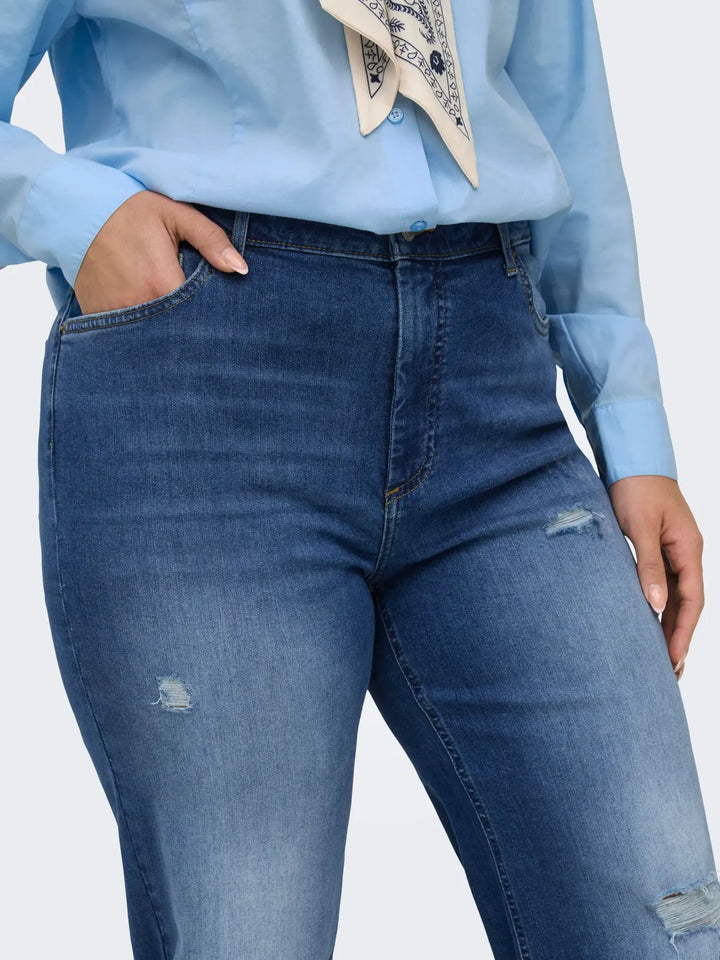 Blauwe Wide Fit Jeans Met Destroyed Details