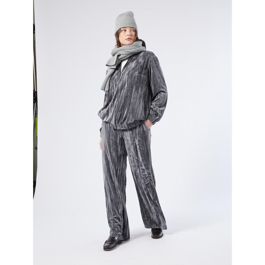 Velvet Broek Met Wijde Pijpen In Grijs