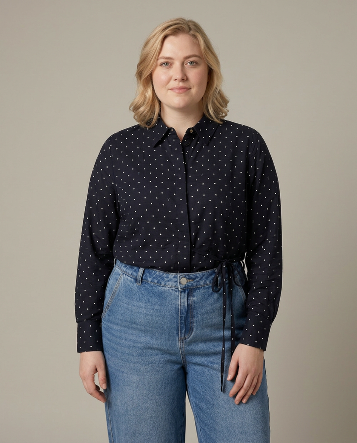 Donkerblauwe Polkadots Blouse