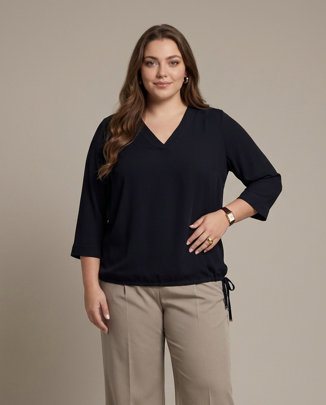 Donkerblauwe Blouse met Striklint