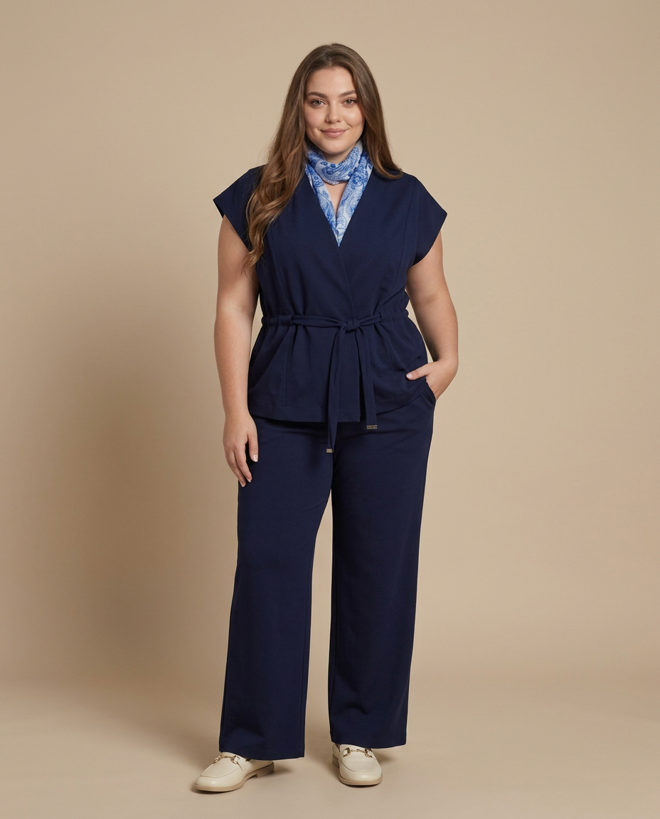 Donkerblauwe Mouwloze Cardigan met Strik