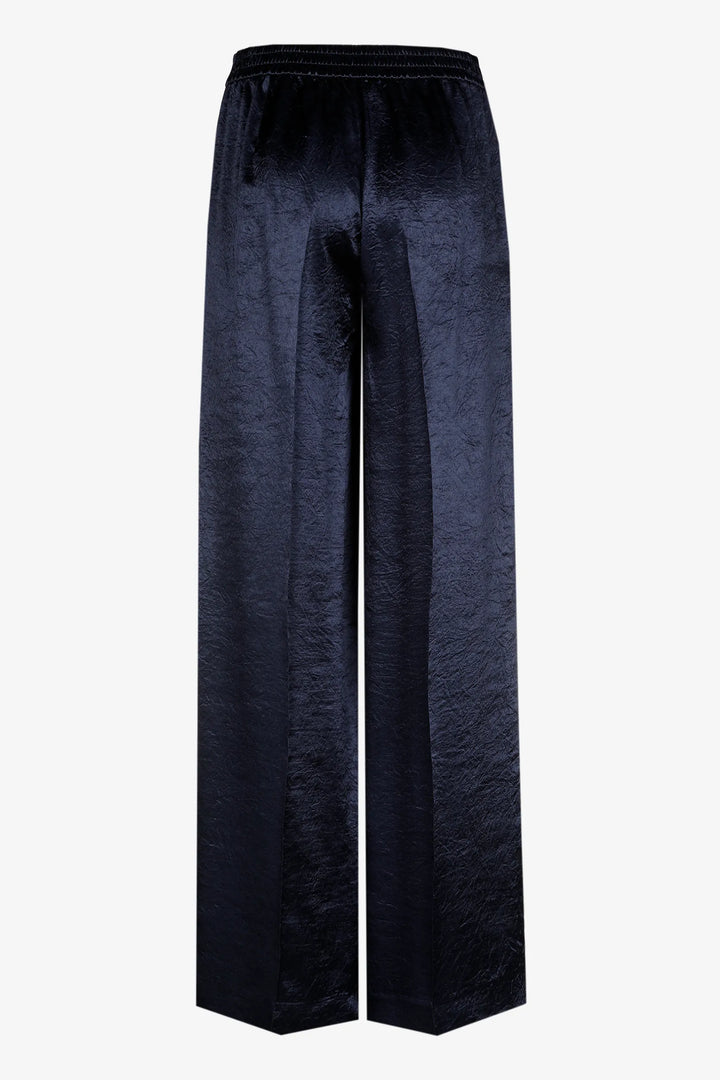 Diepblauwe broek in glanzende crinkle-stof