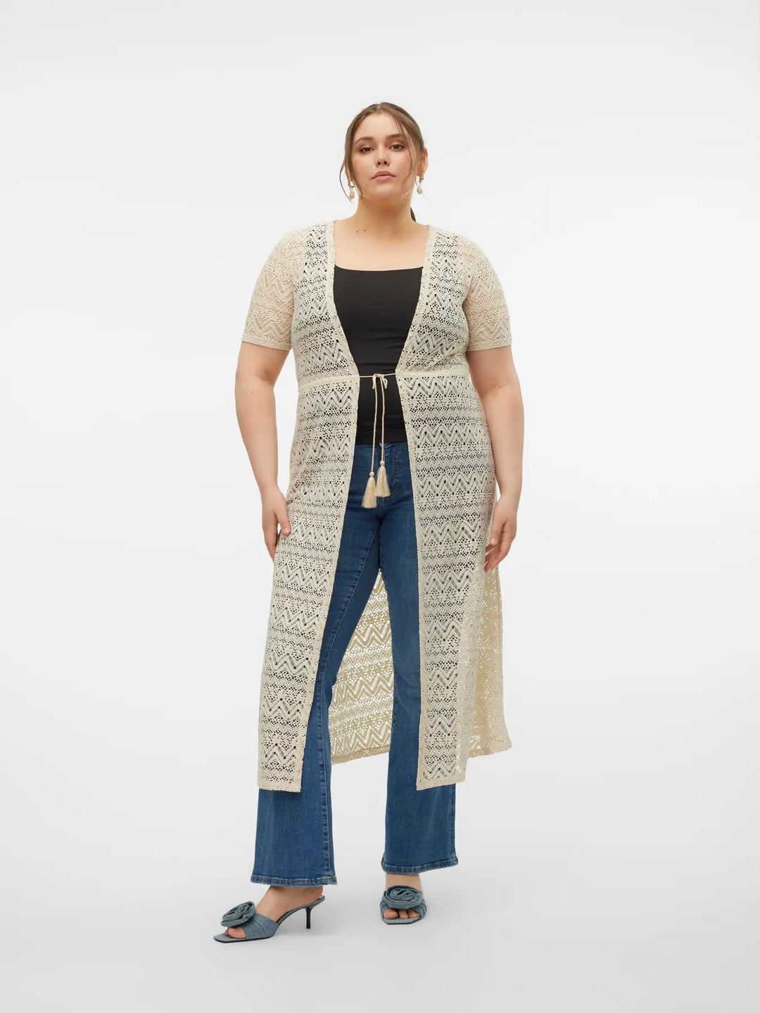 Beige Kanten Kimono Vest