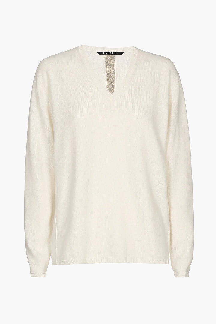 Ecru Elegante Kasjmier Trui Met Chic Detail