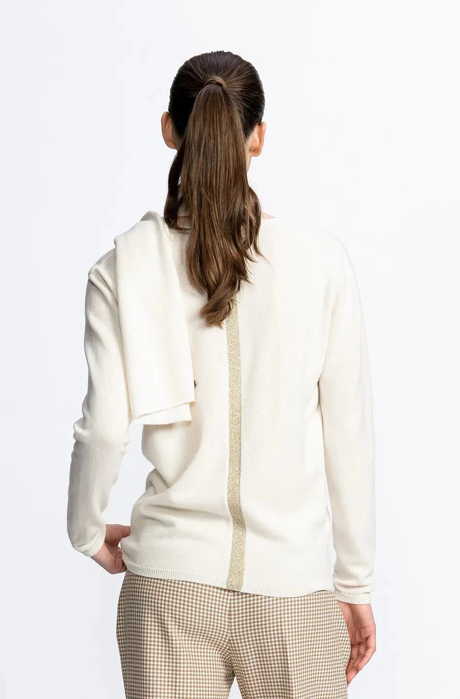 Ecru Elegante Kasjmier Trui Met Chic Detail