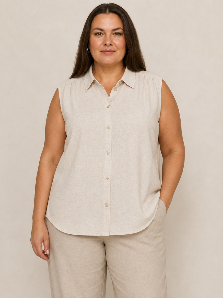 Ecru Top Linnenlook