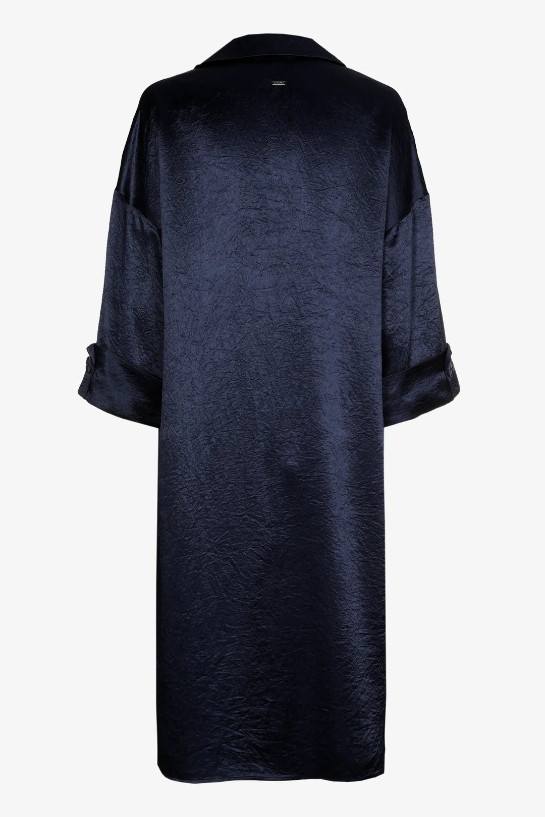 Diepblauwe jurk in glanzende crinkle-stof