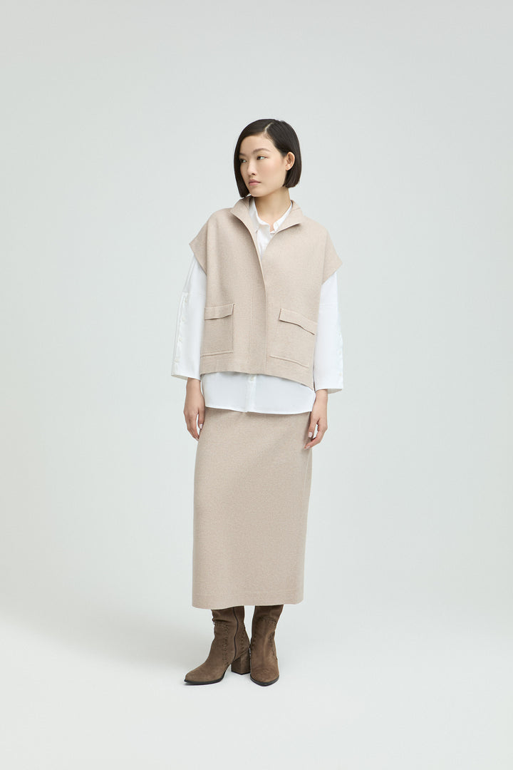 Cappuccinokleurige Mouwloze Vest