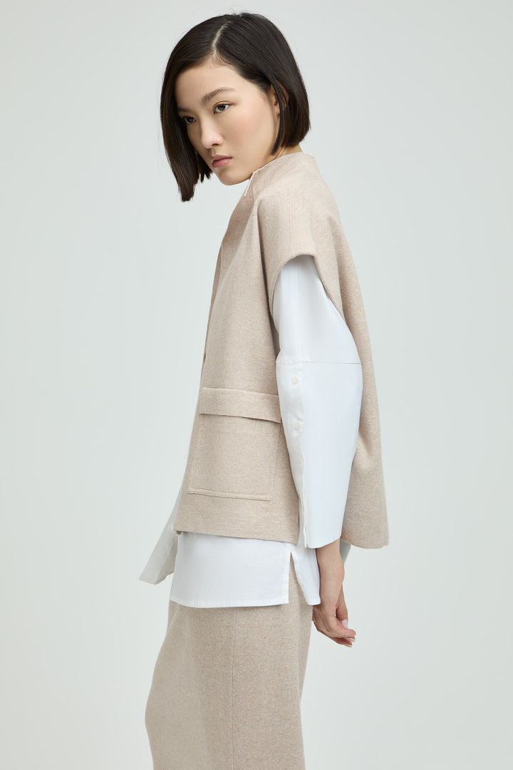 Cappuccinokleurige Mouwloze Vest