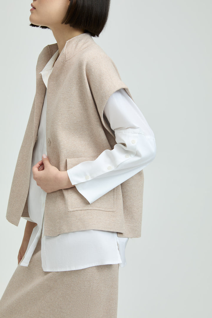 Cappuccinokleurige Mouwloze Vest