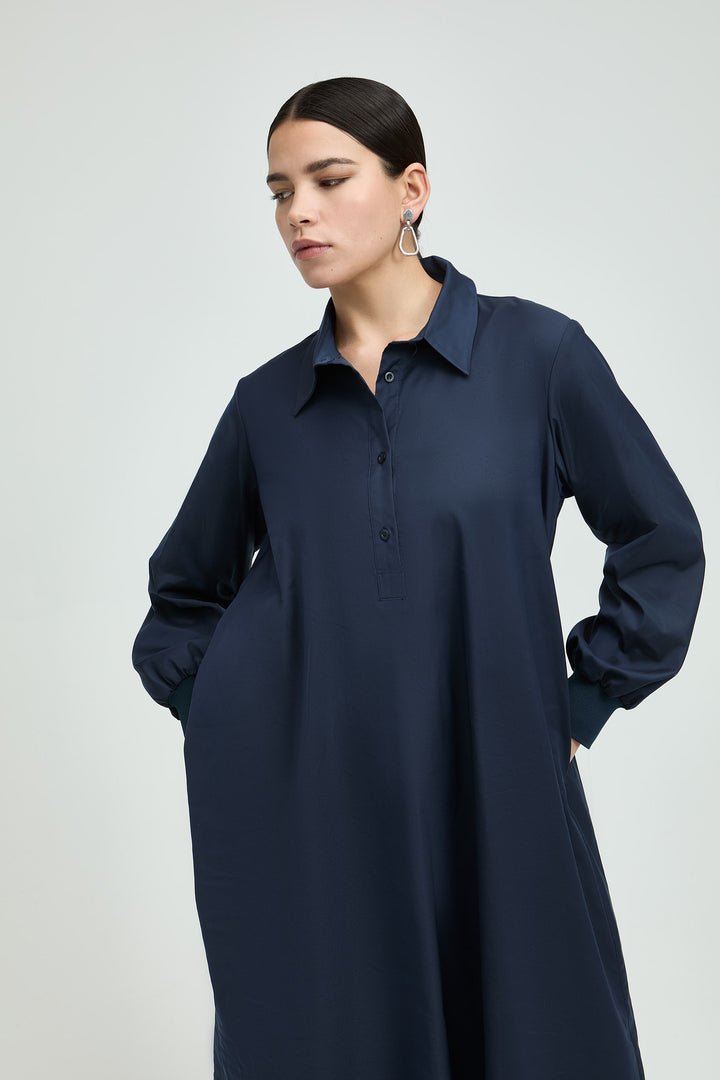 Navy Taftjurk Met Stretch