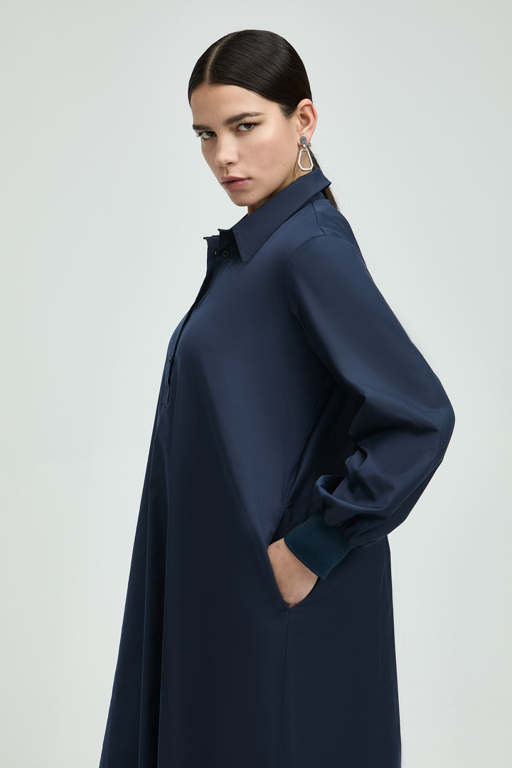 Navy Taftjurk Met Stretch