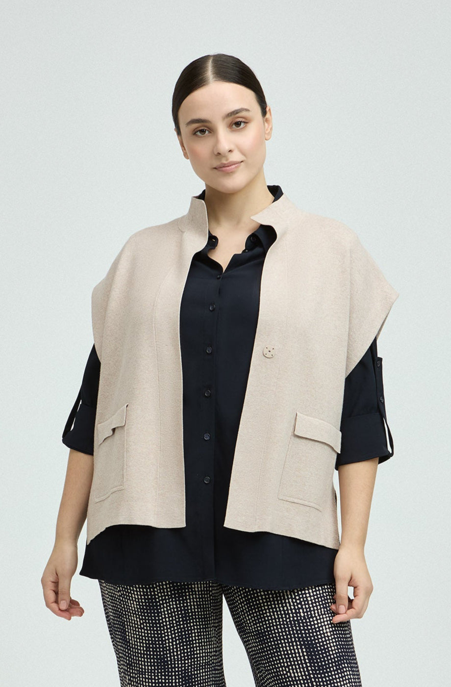 Cappuccinokleurige Mouwloze Vest