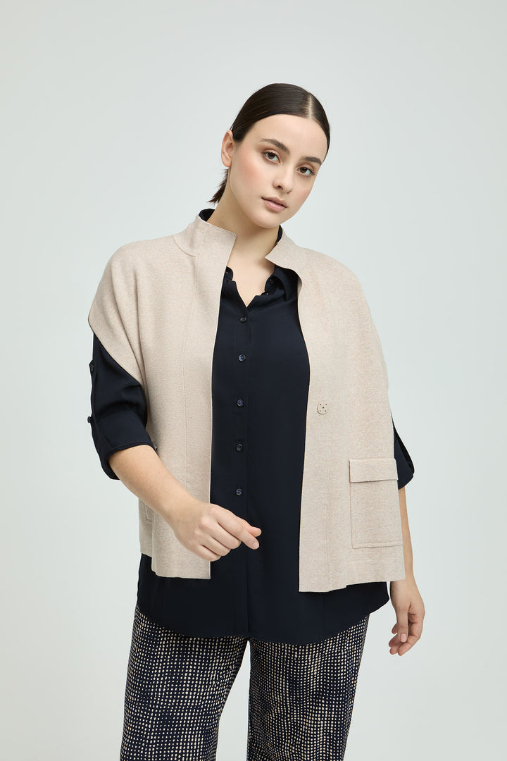 Cappuccinokleurige Mouwloze Vest