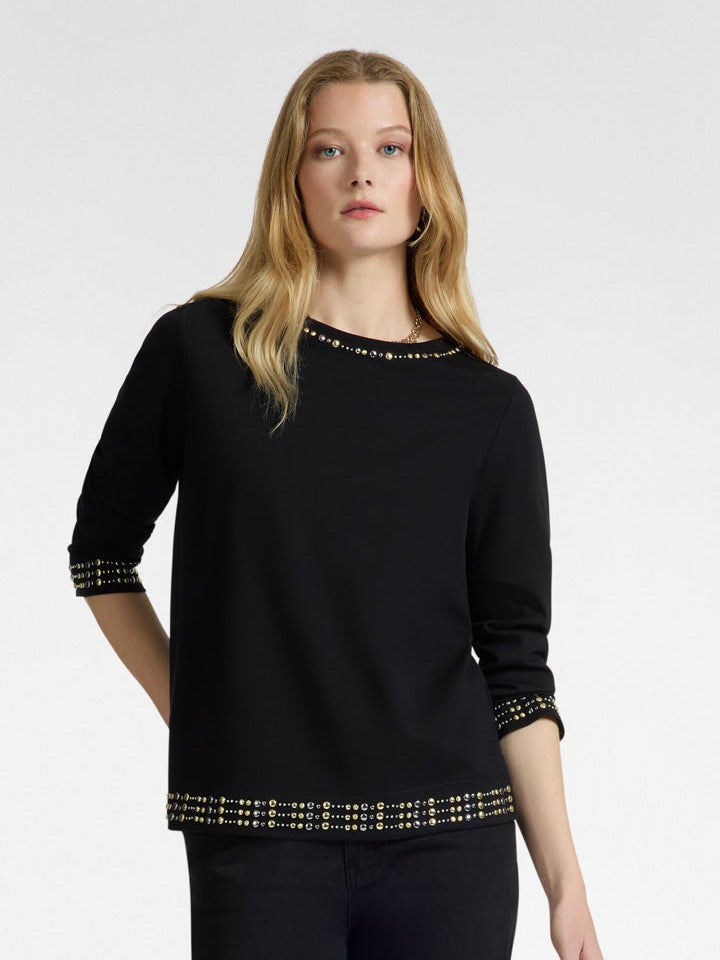 Dikke Zwarte T-shirt 3/4 Mouw