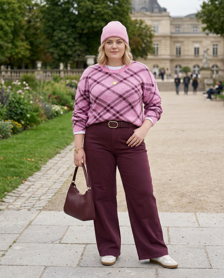Geruite Trui in Roze