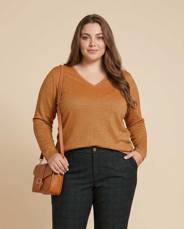 Goudkleurig Lurex Shirt met V-hals