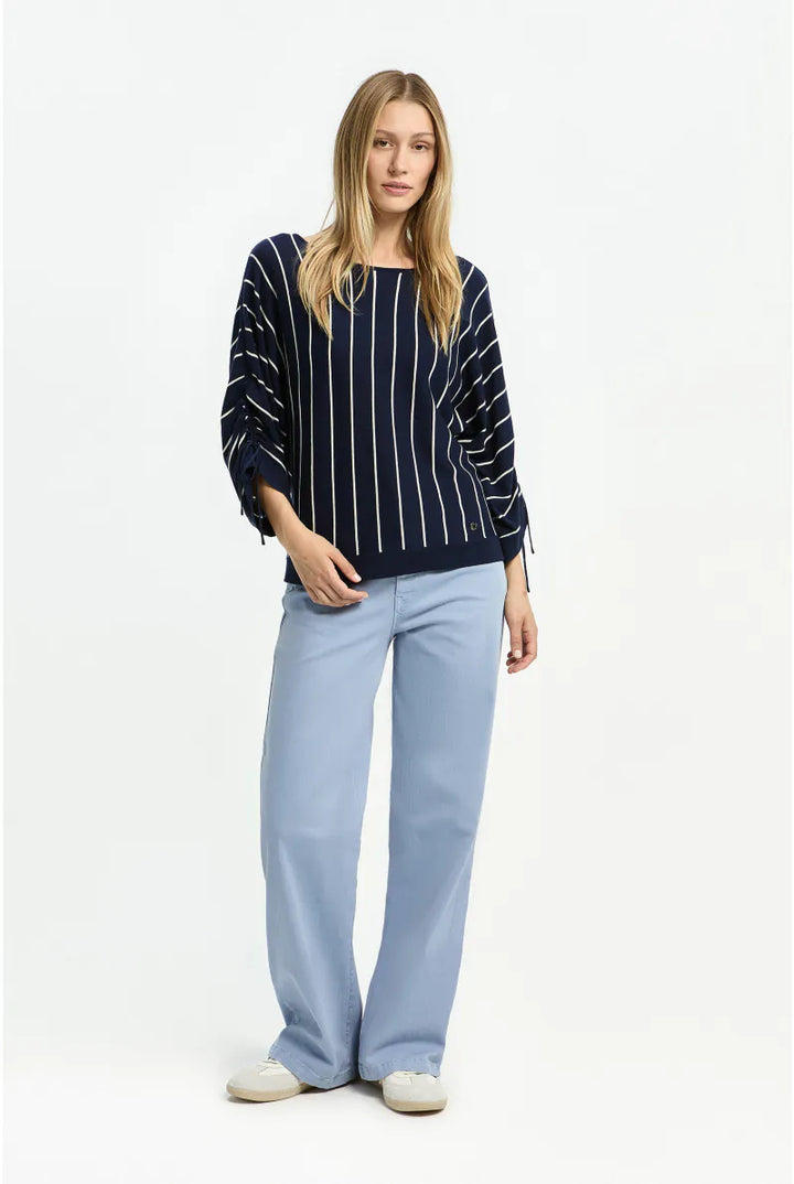 Gestreept Zijden Truitje Met Verstelbare Mouwen