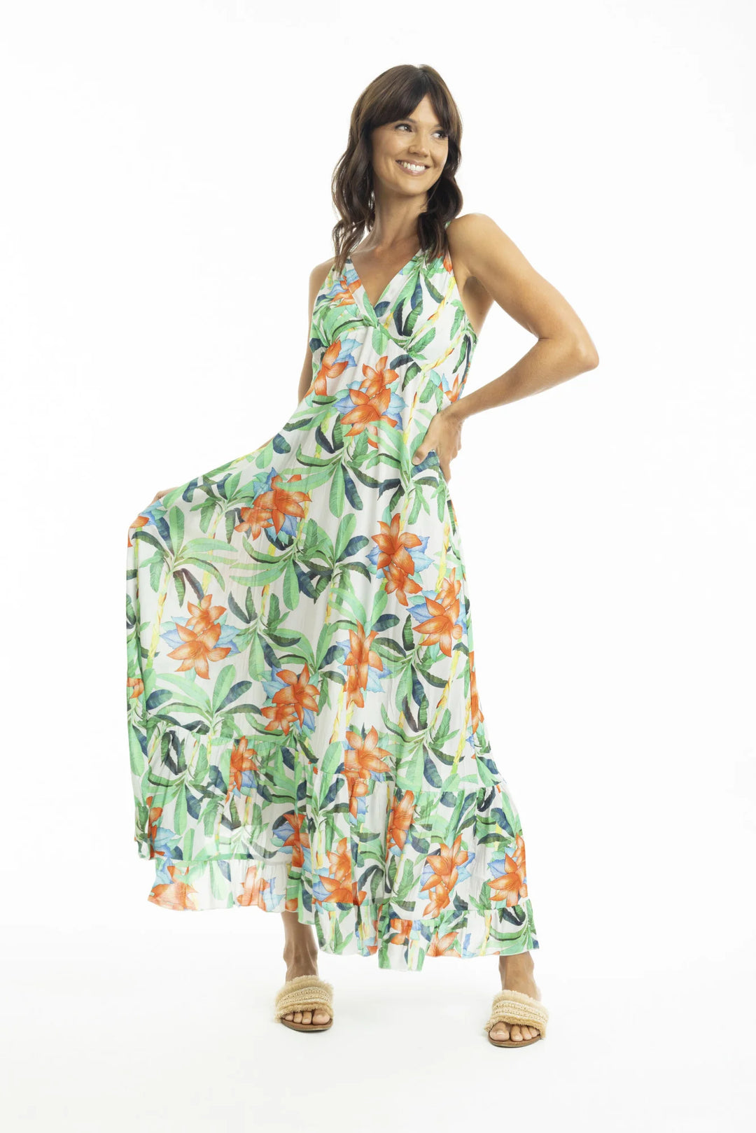 zomerse maxi-jurk met tropische print